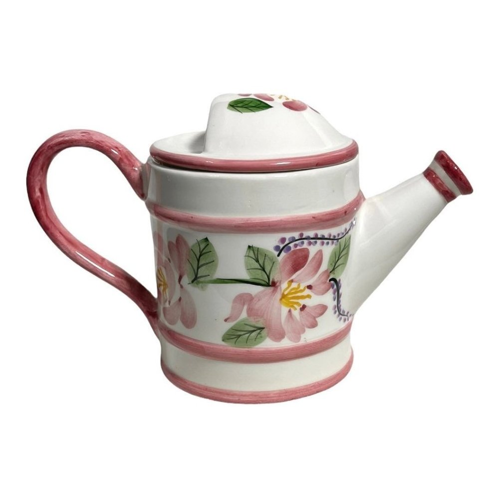 Ceramic Teapot by Potpourri Designs- White with Floral Design Handpainted-3 Cup